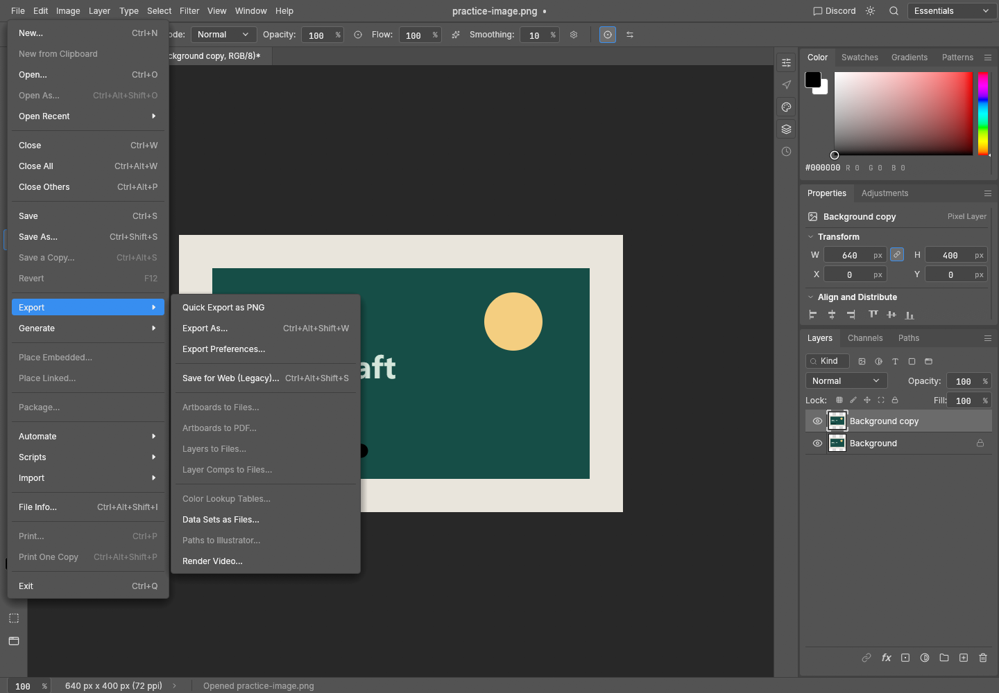 File → Export → Quick Export as PNG in the hosted editor.